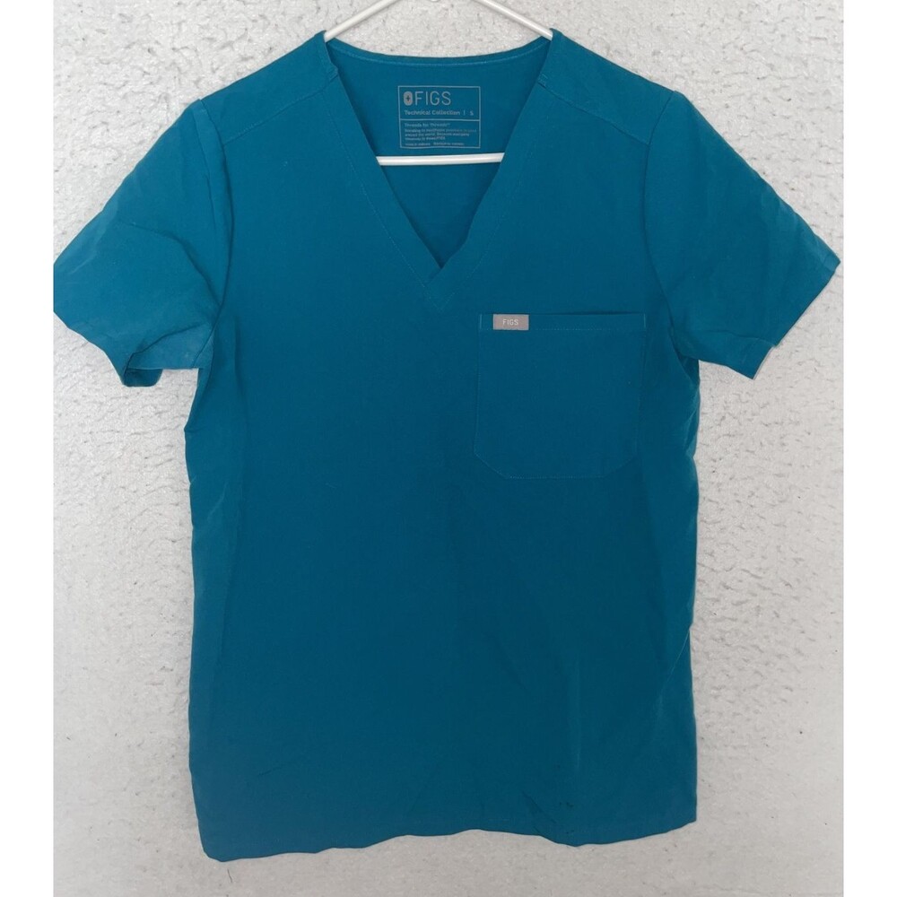 Figs Scrub Top Womens sz S Single Pocket PO 2133 Catarina Pacific Blue V-neck